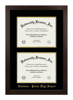 Lewiston - Porter High School Double Diploma Frame in Manhattan Espresso with Black & Gold Mats for document: 8 1/2"h x 11"w  , document: 8 1/2"h x 11"w  