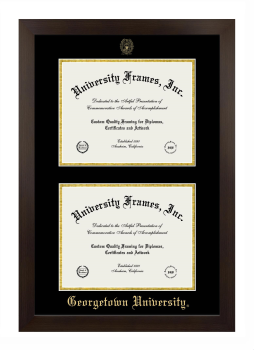 Georgetown University Double Diploma Frame in Manhattan Espresso with Black & Gold Mats for document: 8 1/2"h x 11"w  , document: 8 1/2"h x 11"w  