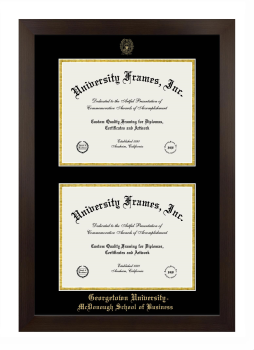 Georgetown University McDonough School of Business Double Diploma Frame in Manhattan Espresso with Black & Gold Mats for document: 8 1/2"h x 11"w  , document: 8 1/2"h x 11"w  