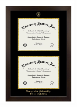 Georgetown University School of Medicine Double Diploma Frame in Manhattan Espresso with Black & Gold Mats for document: 8 1/2"h x 11"w  , document: 8 1/2"h x 11"w  