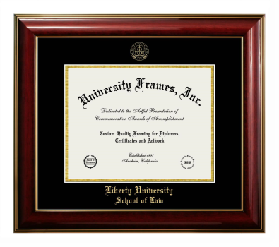 Liberty University School of Law Diploma Frame in Classic Mahogany with Gold Trim with Black & Gold Mats for document: 8 1/2"h x 11"w  