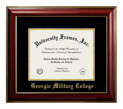 Georgia Military College Diploma Frame in Classic Mahogany with Gold Trim with Black & Gold Mats for document: 8 1/2"h x 11"w  