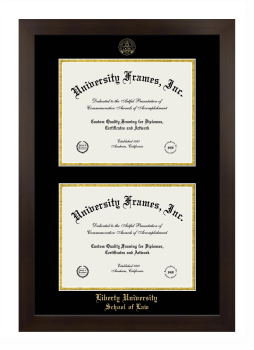 Liberty University School of Law Double Diploma Frame in Manhattan Espresso with Black & Gold Mats for document: 8 1/2"h x 11"w  , document: 8 1/2"h x 11"w  