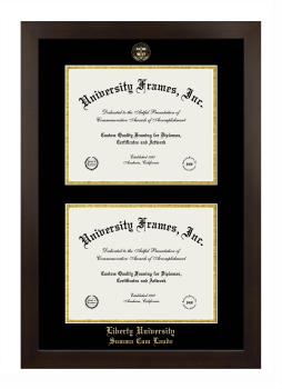 Liberty University Summa Cum Laude Double Diploma Frame in Manhattan Espresso with Black & Gold Mats for document: 8 1/2"h x 11"w  , document: 8 1/2"h x 11"w  