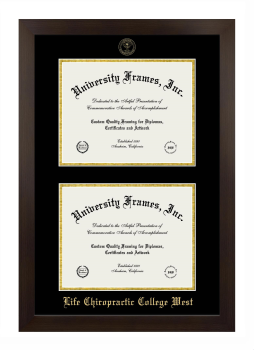 Life Chiropractic College West Double Diploma Frame in Manhattan Espresso with Black & Gold Mats for document: 8 1/2"h x 11"w  , document: 8 1/2"h x 11"w  