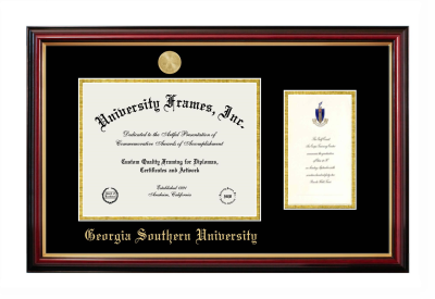 Georgia Southern University Diploma with Announcement Frame in Petite Mahogany with Gold Trim with Black & Gold Mats for document: 8 1/2"h x 11"w  , diploma: 7"h x 4"w  