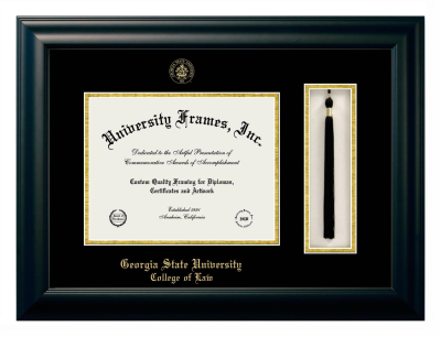 Georgia State University College of Law Diploma with Tassel Box Frame in Satin Black with Black & Gold Mats for document: 8 1/2"h x 11"w  