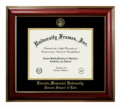 Lincoln Memorial University Duncan School of Law Diploma Frame in Classic Mahogany with Gold Trim with Black & Gold Mats for document: 8 1/2"h x 11"w  