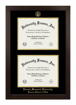 Lincoln Memorial University Duncan School of Law Double Diploma Frame in Manhattan Espresso with Black & Gold Mats for document: 8 1/2"h x 11"w  , document: 8 1/2"h x 11"w  