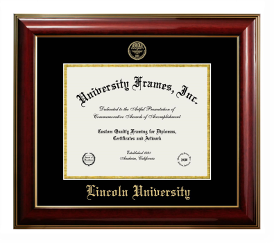 Lincoln University (Pennsylvania) Diploma Frame in Classic Mahogany with Gold Trim with Black & Gold Mats for document: 8 1/2"h x 11"w  