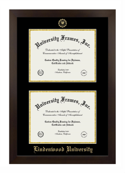 Lindenwood University (Saint Charles, MO) Double Diploma Frame in Manhattan Espresso with Black & Gold Mats for document: 8 1/2"h x 11"w  , document: 8 1/2"h x 11"w  