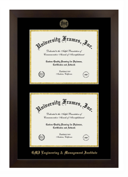 GMI Engineering & Management Institute Double Diploma Frame in Manhattan Espresso with Black & Gold Mats for document: 8 1/2"h x 11"w  , document: 8 1/2"h x 11"w  