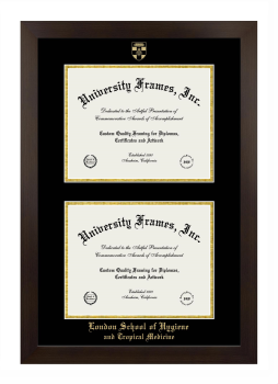 London School of Hygiene and Tropical Medicine Double Diploma Frame in Manhattan Espresso with Black & Gold Mats for document: 8 1/2"h x 11"w  , document: 8 1/2"h x 11"w  