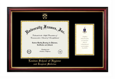 London School of Hygiene and Tropical Medicine Diploma with Announcement Frame in Petite Mahogany with Gold Trim with Black & Gold Mats for document: 8 1/2"h x 11"w  , diploma: 7"h x 4"w  