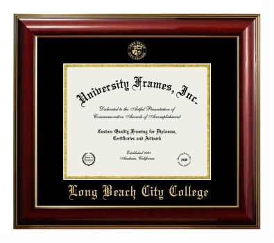Long Beach City College Diploma Frame in Classic Mahogany with Gold Trim with Black & Gold Mats for document: 8 1/2"h x 11"w  