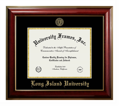Long Island University Diploma Frame in Classic Mahogany with Gold Trim with Black & Gold Mats for document: 8 1/2"h x 11"w  