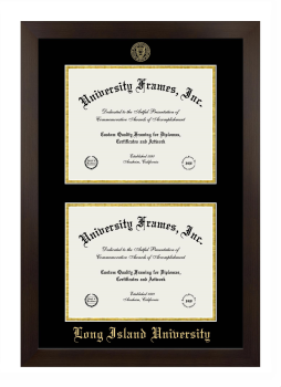 Long Island University Double Diploma Frame in Manhattan Espresso with Black & Gold Mats for document: 8 1/2"h x 11"w  , document: 8 1/2"h x 11"w  
