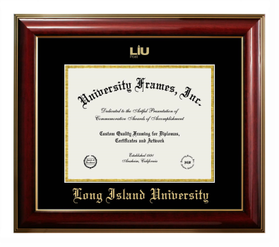 Long Island University (C.W. Post) Diploma Frame in Classic Mahogany with Gold Trim with Black & Gold Mats for document: 8 1/2"h x 11"w  