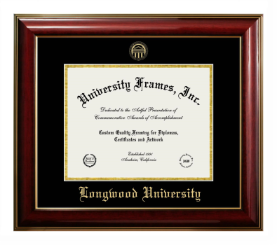 Longwood University Diploma Frame in Classic Mahogany with Gold Trim with Black & Gold Mats for document: 8 1/2"h x 11"w  