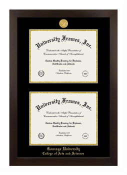 Gonzaga University College of Arts and Sciences Double Diploma Frame in Manhattan Espresso with Black & Gold Mats for document: 8 1/2"h x 11"w  , document: 8 1/2"h x 11"w  