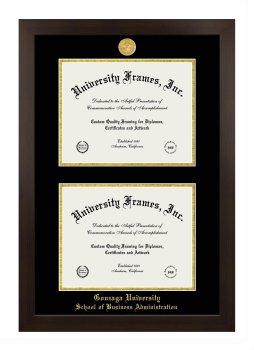 Gonzaga University School of Business Administration Double Diploma Frame in Manhattan Espresso with Black & Gold Mats for document: 8 1/2"h x 11"w  , document: 8 1/2"h x 11"w  