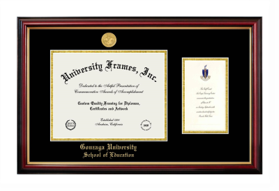 Gonzaga University School of Education Diploma with Announcement Frame in Petite Mahogany with Gold Trim with Black & Gold Mats for document: 8 1/2"h x 11"w  , diploma: 7"h x 4"w  