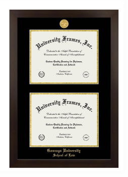 Gonzaga University School of Law Double Diploma Frame in Manhattan Espresso with Black & Gold Mats for document: 8 1/2"h x 11"w  , document: 8 1/2"h x 11"w  