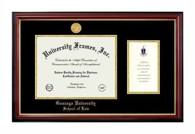Gonzaga University School of Law Diploma with Announcement Frame in Petite Mahogany with Gold Trim with Black & Gold Mats for document: 8 1/2"h x 11"w  , diploma: 7"h x 4"w  