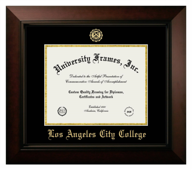 Los Angeles City College Diploma Frame in Legacy Black Cherry with Black & Gold Mats for document: 8 1/2"h x 11"w  