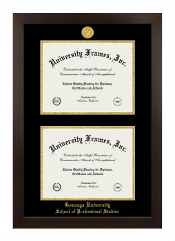 Gonzaga University School of Professional Studies Double Diploma Frame in Manhattan Espresso with Black & Gold Mats for document: 8 1/2"h x 11"w  , document: 8 1/2"h x 11"w  
