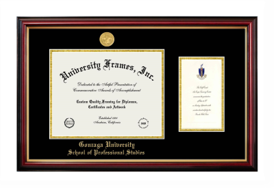 Gonzaga University School of Professional Studies Diploma with Announcement Frame in Petite Mahogany with Gold Trim with Black & Gold Mats for document: 8 1/2"h x 11"w  , diploma: 7"h x 4"w  