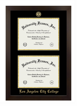 Los Angeles City College Double Diploma Frame in Manhattan Espresso with Black & Gold Mats for document: 8 1/2"h x 11"w  , document: 8 1/2"h x 11"w  