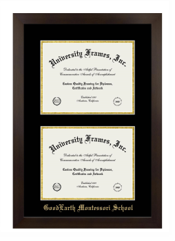 GoodEarth Montessori School Double Diploma Frame in Manhattan Espresso with Black & Gold Mats for document: 8 1/2"h x 11"w  , document: 8 1/2"h x 11"w  