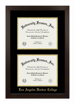 Los Angeles Harbor College Double Diploma Frame in Manhattan Espresso with Black & Gold Mats for document: 8 1/2"h x 11"w  , document: 8 1/2"h x 11"w  