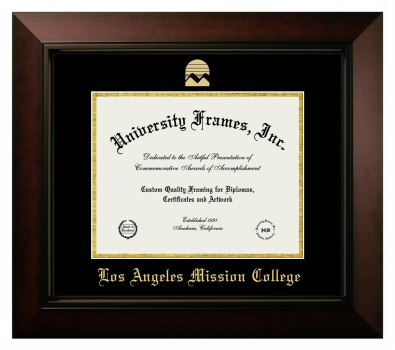 Los Angeles Mission College Diploma Frame in Legacy Black Cherry with Black & Gold Mats for document: 8 1/2"h x 11"w  