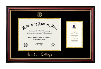 Gordon College Diploma with Announcement Frame in Petite Mahogany with Gold Trim with Black & Gold Mats for document: 8 1/2"h x 11"w  , diploma: 7"h x 4"w  