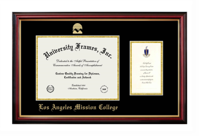 Los Angeles Mission College Diploma with Announcement Frame in Petite Mahogany with Gold Trim with Black & Gold Mats for document: 8 1/2"h x 11"w  , diploma: 7"h x 4"w  