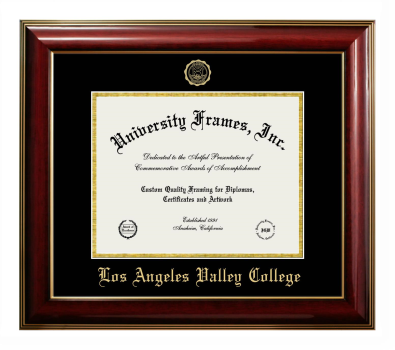 Los Angeles Valley College Diploma Frame in Classic Mahogany with Gold Trim with Black & Gold Mats for document: 8 1/2"h x 11"w  