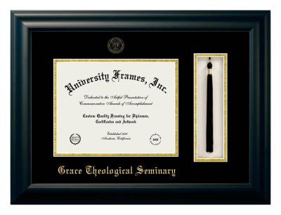 Grace Theological Seminary Diploma with Tassel Box Frame in Satin Black with Black & Gold Mats for document: 8 1/2"h x 11"w  