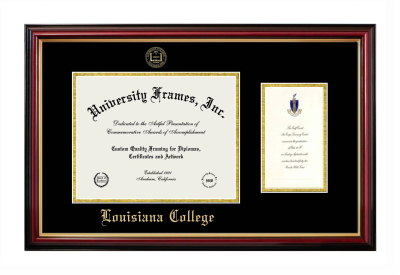 Louisiana College Diploma with Announcement Frame in Petite Mahogany with Gold Trim with Black & Gold Mats for document: 8 1/2"h x 11"w  , diploma: 7"h x 4"w  