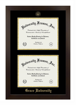 Grace University Double Diploma Frame in Manhattan Espresso with Black & Gold Mats for document: 8 1/2"h x 11"w  , document: 8 1/2"h x 11"w  