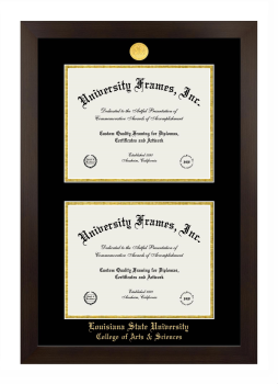 Louisiana State University College of Arts & Sciences Double Diploma Frame in Manhattan Espresso with Black & Gold Mats for document: 8 1/2"h x 11"w  , document: 8 1/2"h x 11"w  