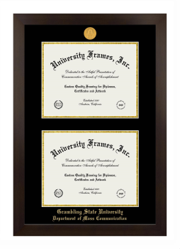 Grambling State University Department of Mass Communication Double Diploma Frame in Manhattan Espresso with Black & Gold Mats for document: 8 1/2"h x 11"w  , document: 8 1/2"h x 11"w  