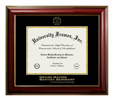 Grand Rapids Baptist Seminary Of Cornerstone University Diploma Frame in Classic Mahogany with Gold Trim with Black & Gold Mats for document: 8 1/2"h x 11"w  