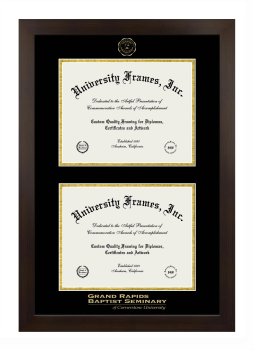 Grand Rapids Baptist Seminary Of Cornerstone University Double Diploma Frame in Manhattan Espresso with Black & Gold Mats for document: 8 1/2"h x 11"w  , document: 8 1/2"h x 11"w  