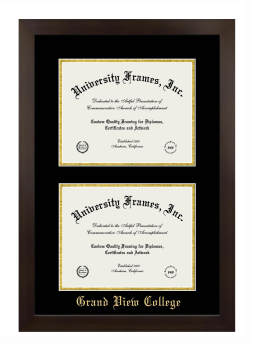Grand View College Double Diploma Frame in Manhattan Espresso with Black & Gold Mats for document: 8 1/2"h x 11"w  , document: 8 1/2"h x 11"w  