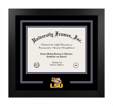 Louisiana State University College of the Coast and Environment Logo Mat Frame in Manhattan Black with Black & Purple Mats for document: 8 1/2"h x 11"w  