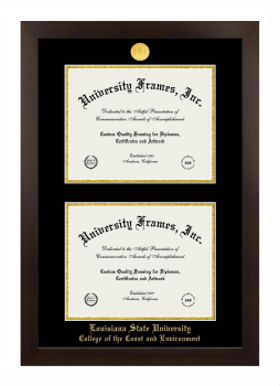 Louisiana State University College of the Coast and Environment Double Diploma Frame in Manhattan Espresso with Black & Gold Mats for document: 8 1/2"h x 11"w  , document: 8 1/2"h x 11"w  