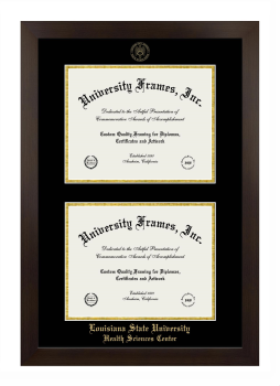Louisiana State University Health Sciences Center Double Diploma Frame in Manhattan Espresso with Black & Gold Mats for document: 8 1/2"h x 11"w  , document: 8 1/2"h x 11"w  