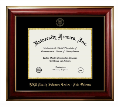 Louisiana State University Health Sciences Center - New Orleans Diploma Frame in Classic Mahogany with Gold Trim with Black & Gold Mats for document: 8 1/2"h x 11"w  